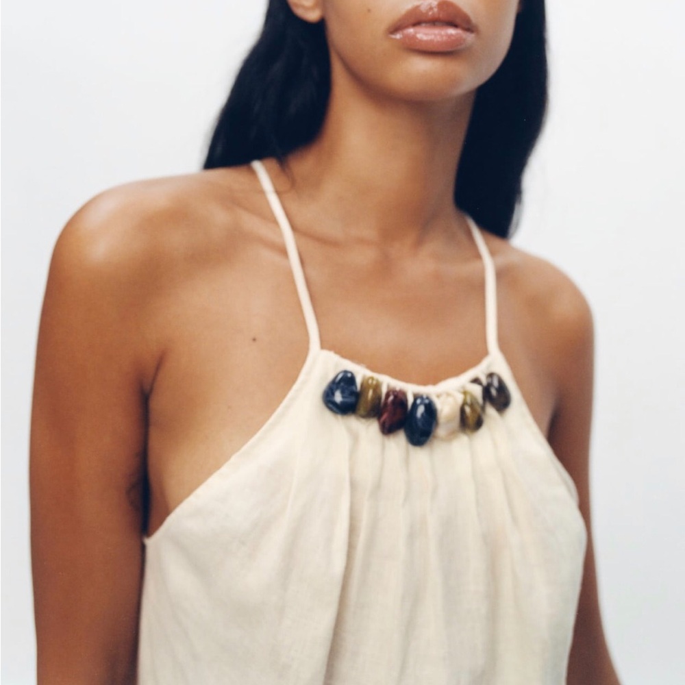 ZARA NWT STONE LINEN TOP - Picture 6 of 10